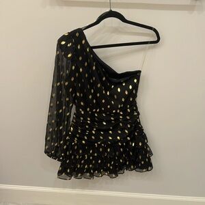 Do + Be One Shoulder Black and Gold Dress Small